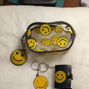 Smiley Face Clear Pouch with Keychain Set